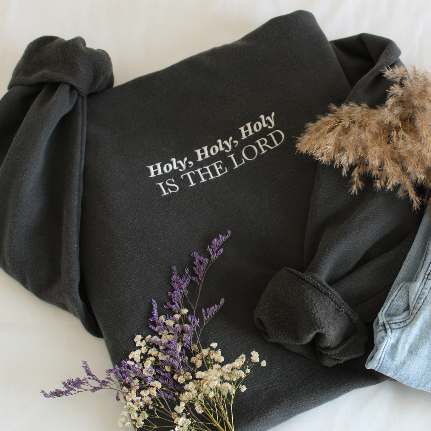 PREMIUM | "Holy Holy Holy" Embroidered Sweatshirt | Black