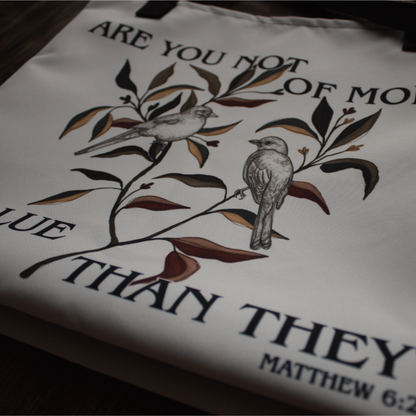 New | "The Birds" Matthew 6:26 Bible Verse Tote Bag