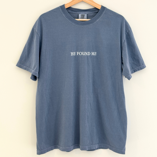 "He Found Me" Matthew 18:12 Lost Sheep Parable Faith-Based Embroidered T-Shirt